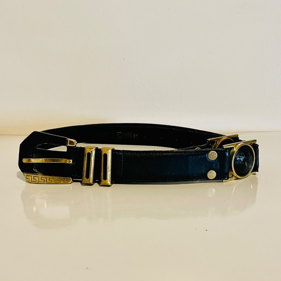 Gianni Versace Black Leather Medusa Medallions Belt Gold Hardware Men's 100/40 - Picture 10 of 14